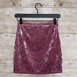 Pink Crushed Velvet Mini Skirt